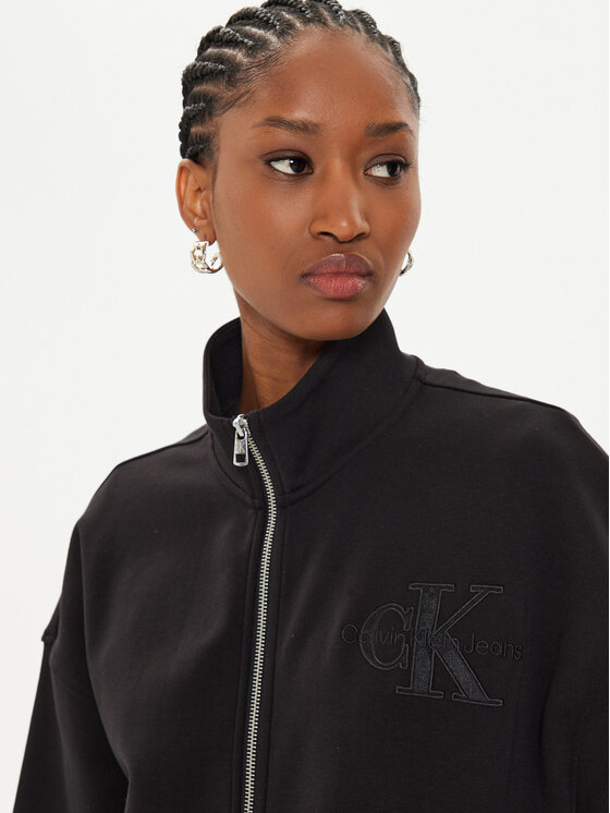 Calvin Klein Jeans Calvin Klein Jeans Mikina Satin Applique J20J223922 Čierna Relaxed Fit