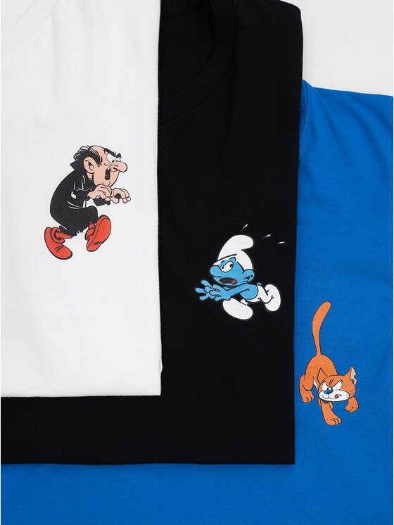 Smerfy Smerfy Komplet t-shirtów Zestaw 3 T-Shirtów Męskich Czarna / Biała / Niebieska Smerfy Runaway L Niebieski Regular Fit