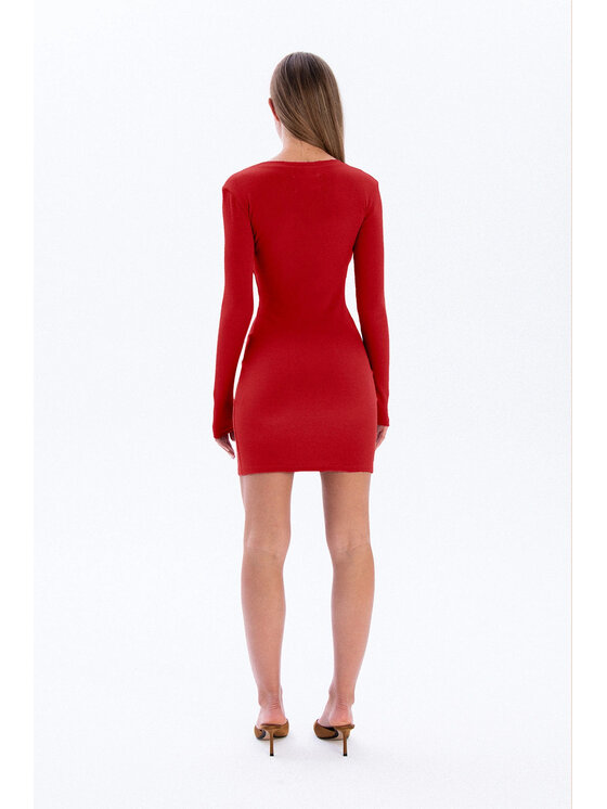 Nudyess Nudyess Úpletové šaty Eos mini z prążka Červená Fitted Fit