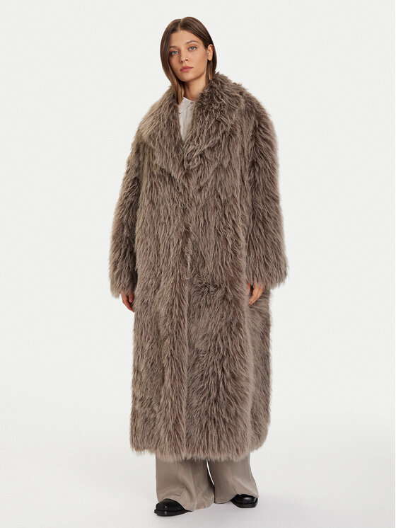 Eleh Eleh Кожено палто Grigio Fango EFW250305 Кафяв Regular Fit