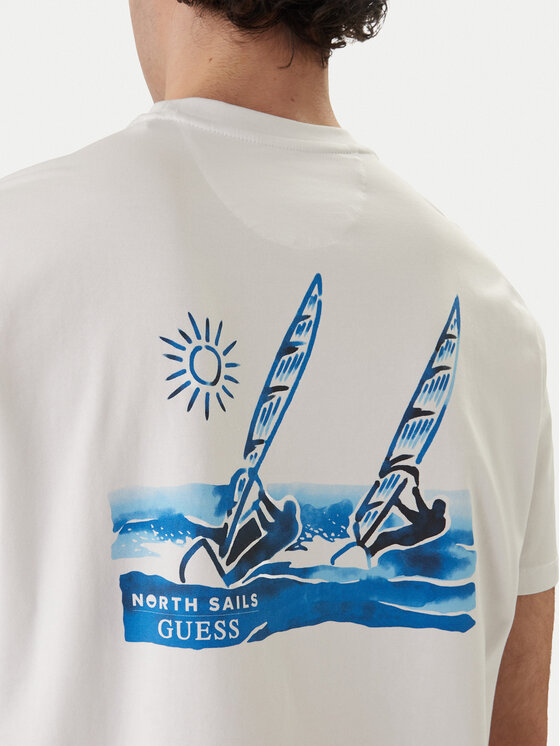 Guess Guess Tričko GUESS x NORTH SAILS M6GI46 K3495 Biela Regular Fit