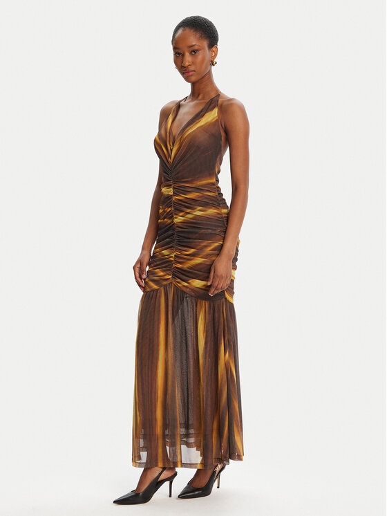 BARDOT Sukienka wieczorowa Aries Mesh Maxi 59999DB Brązowy Slim Fit