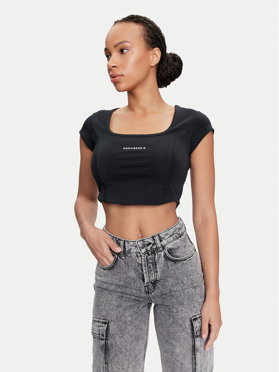 Converse Top W Wordmark Corset Top 10026506-A01 Čierna Slim Fit