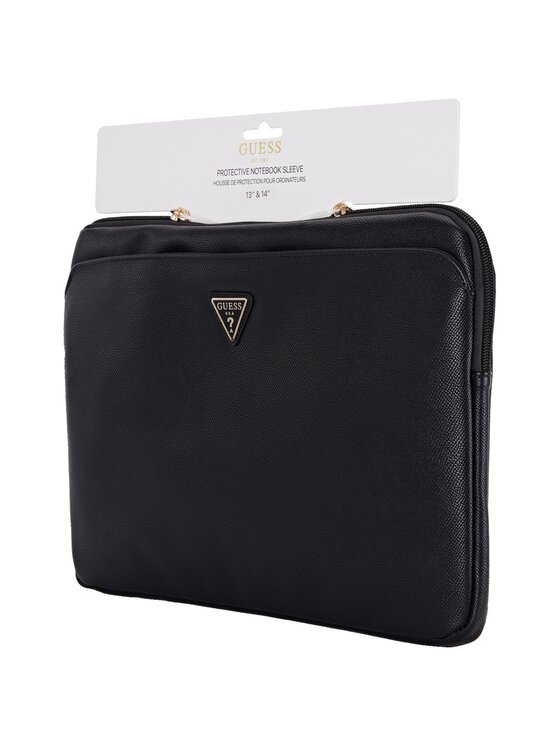 Guess Guess Torba na laptopa Sleeve 14" Grained Zipper Pocket Triangle Logo Czarny