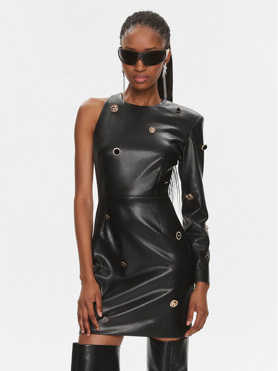 ROTATE ROTATE Kleid aus Kunstleder Embellished 111533 Schwarz Slim Fit