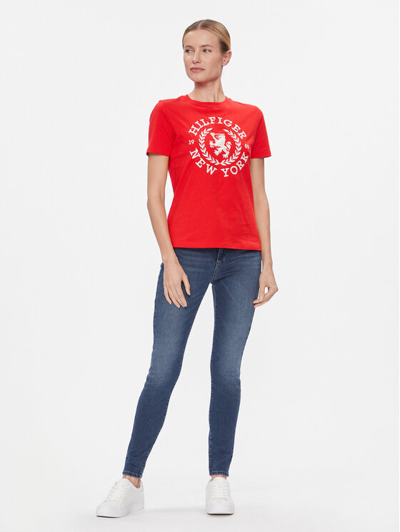 Tommy Hilfiger Tommy Hilfiger Marškinėliai Reg Crest C-Nk Tee Ss WW0WW41058 Raudona Regular Fit
