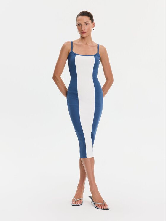 Nudyess Nudyess Sukienka codzienna Alex z prążka Niebieski Slim Fit
