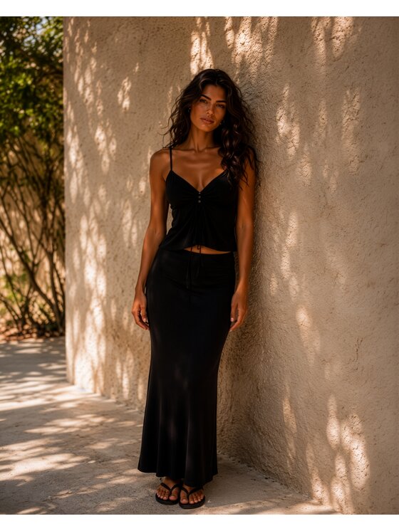 Hottie Hot Hottie Hot Σετ τοπ και φούστα NUSA letni Μαύρο Slim Fit