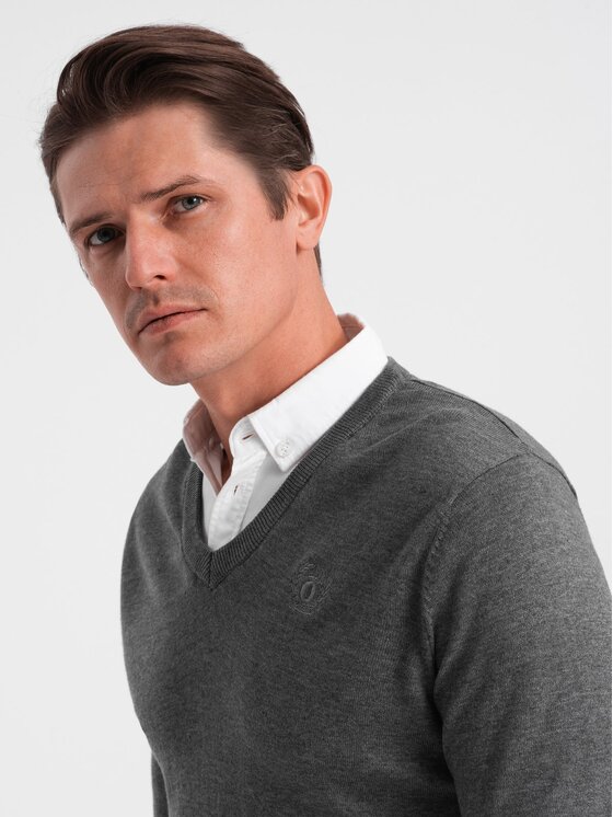 Ombre Ombre Sweter OM-SWSW-0102 Szary Regular Fit