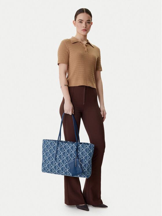 Calvin Klein Calvin Klein Kabelka Emblem Aop Denim Tote W/ Pouch LV04F3428G Modrá