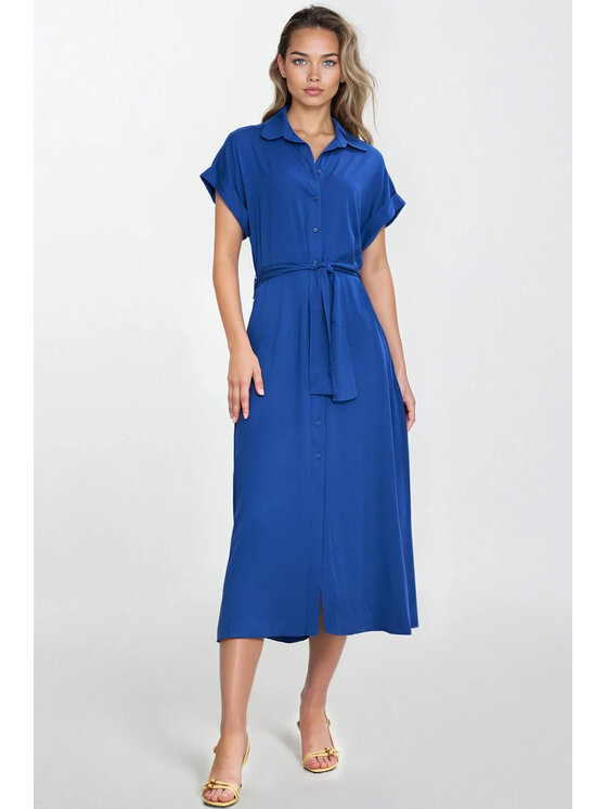 NIFE NIFE Košilové šaty S270 Modrá Modern Relaxed Fit