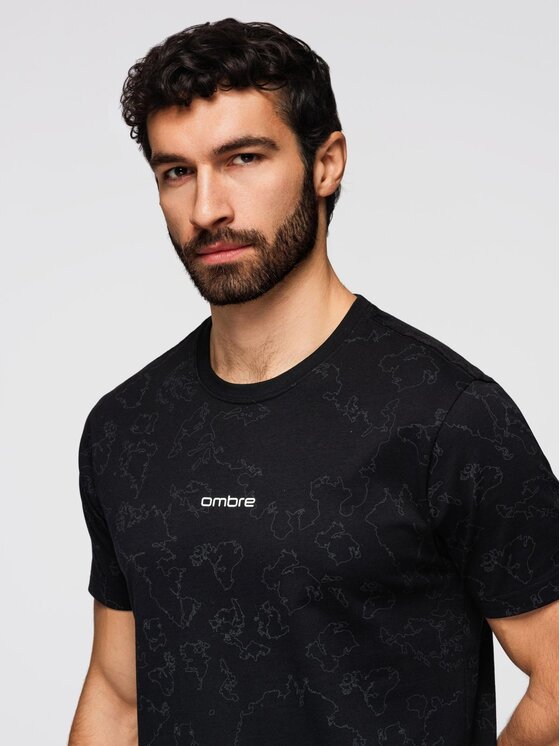 Ombre Ombre T-Shirt OM-TSFP-0263 Czarny Regular Fit
