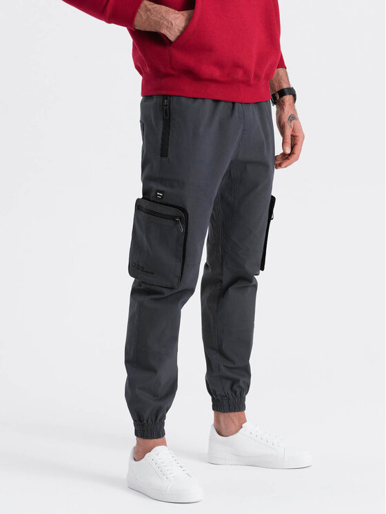 Ombre Ombre Joggers kalhoty OM-PAJO-0135 Šedá Cargo Fit