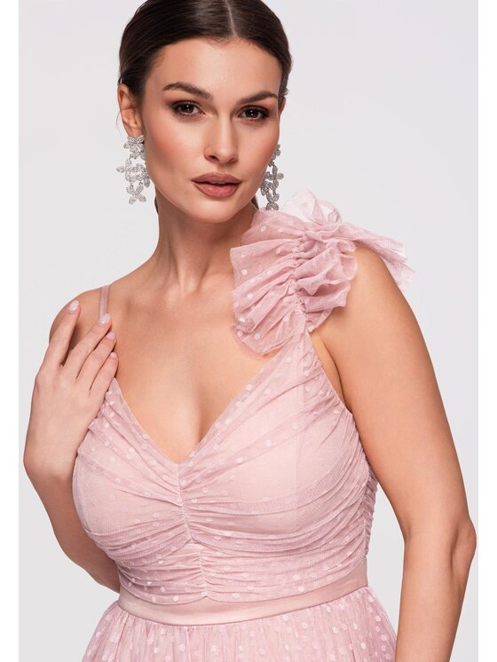 Ombre Ombre Sukienka wieczorowa LA-OM-DLR324 Beżowy Slim Fit