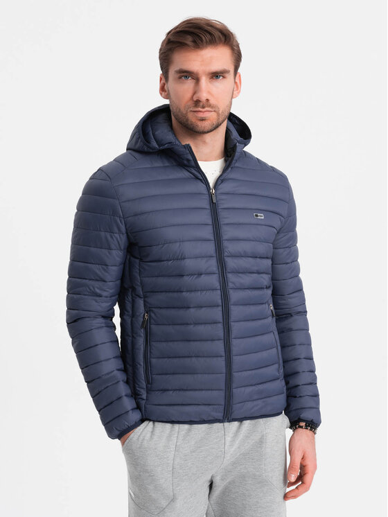 Ombre Ombre Kurtka przejściowa OM-JALP-0156 Granatowy Regular Fit