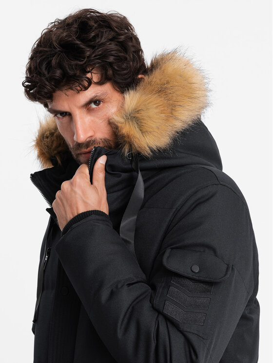 Ombre Ombre Parka OM-JALJ-0182 Czarny Regular Fit