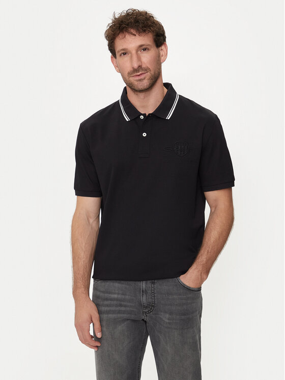 Gant Polokošeľa Contrast 2013039 Čierna Regular Fit