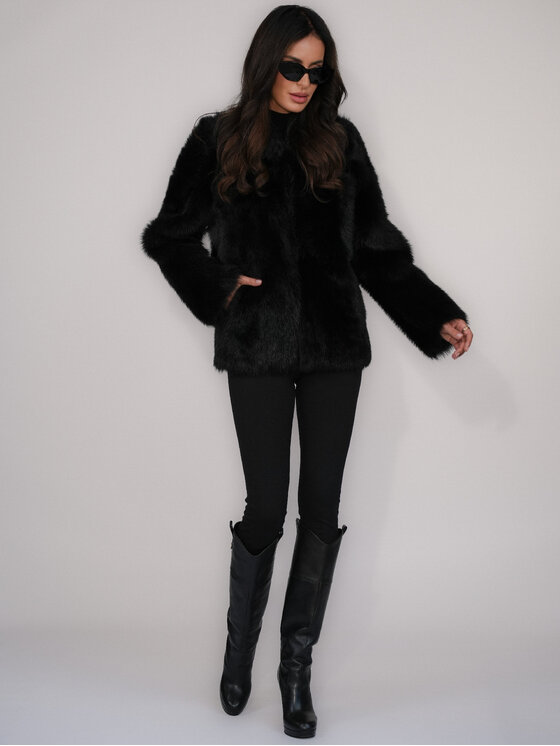 FAN LEATHER FAN LEATHER Kożuch naturalny Dwustronny 70 Czarny Loose Fit