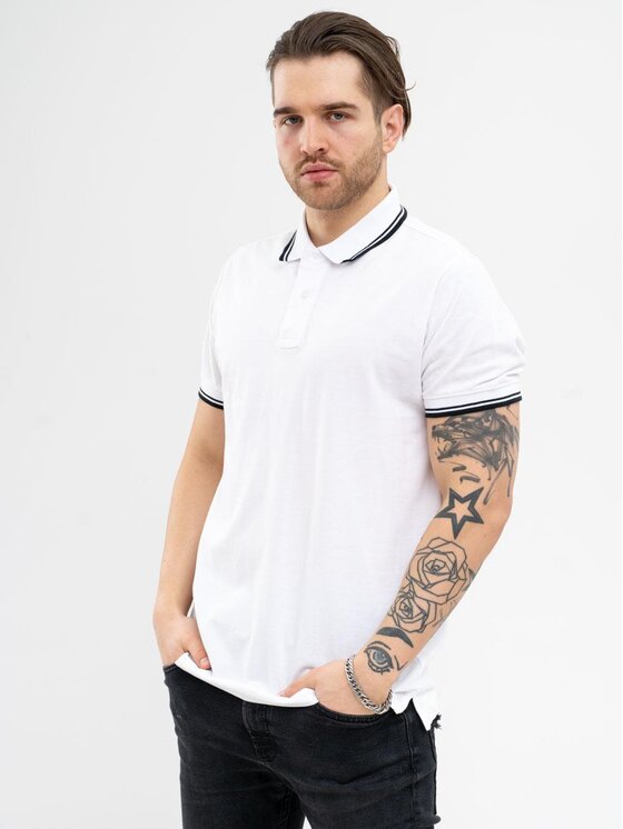 Jigga Wear Jigga Wear Polo Koszulka Polo Z Krótkim Rękawem Męska Biała Jigga Wear Classic Stripe XXL Biały Regular Fit