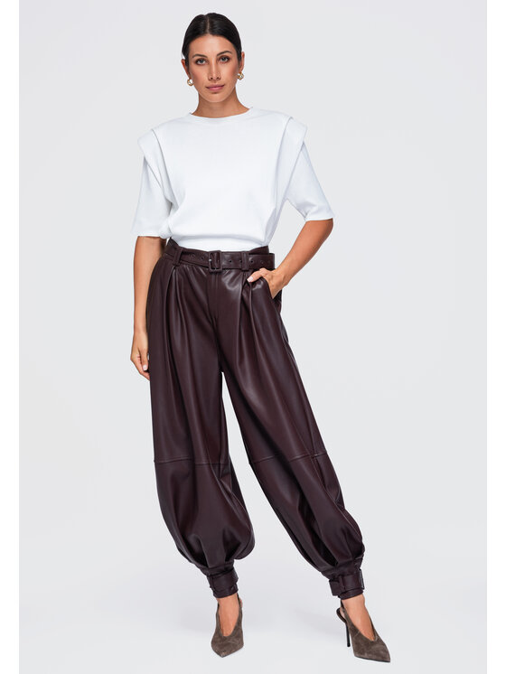 Ombre Ombre Spodnie materiałowe OW-PA-E0022 Bordowy Relaxed Fit