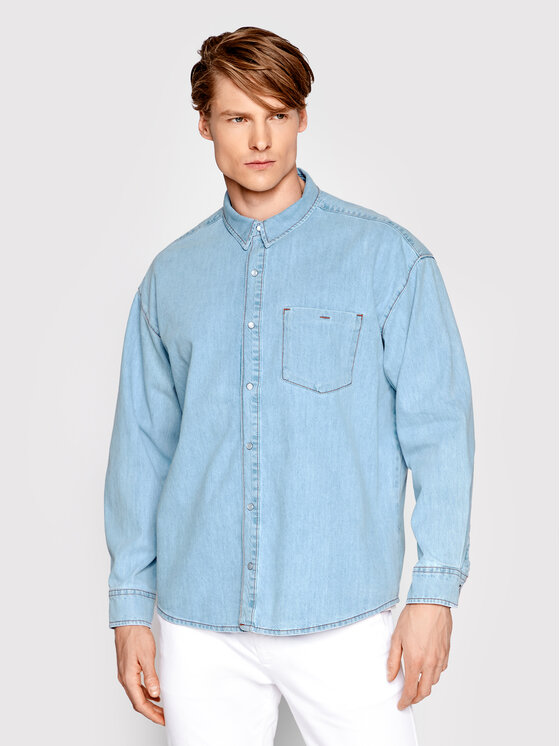 Americanos cămașă de blugi Unisex Michigan Albastru Oversize