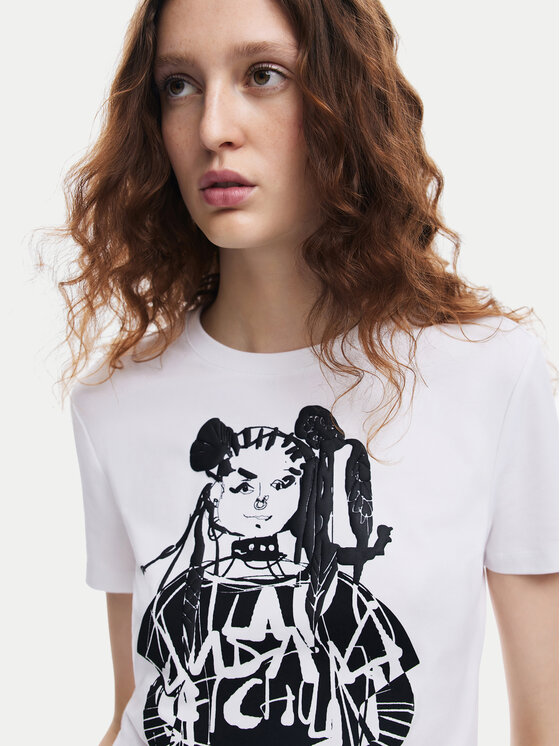 Desigual Desigual Тишърт Choi Lacroix 24WWTK90 Бял Slim Fit