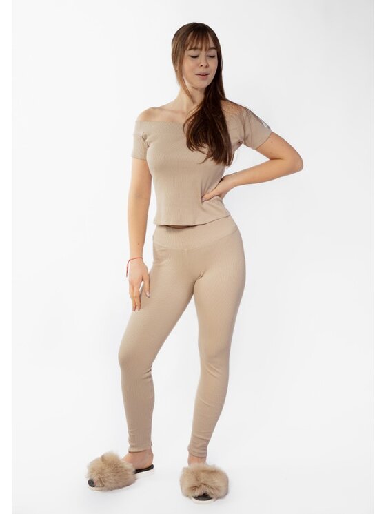 DKaren Sport DKaren Sport Komplet bluzka i spodnie Bayo Beżowy Slim Fit