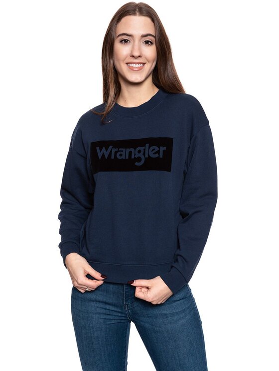 Wrangler Wrangler Bluza HIGH RIB RETRO SWEAT Niebieski Regular Fit