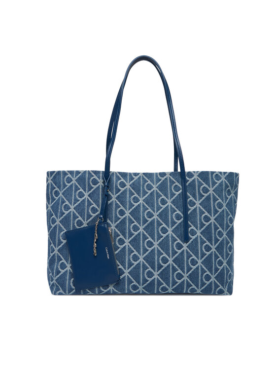 Calvin Klein Calvin Klein Handtasche Emblem Aop Denim Tote W/ Pouch LV04F3428G Blau