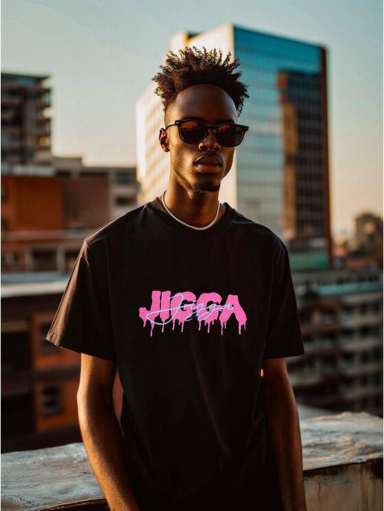 Jigga Wear Jigga Wear T-Shirt Koszulka Z Krótkim Rękawem Oversize Męska Czarna / Różowa Jigga Wear Melt L Czarny Oversize