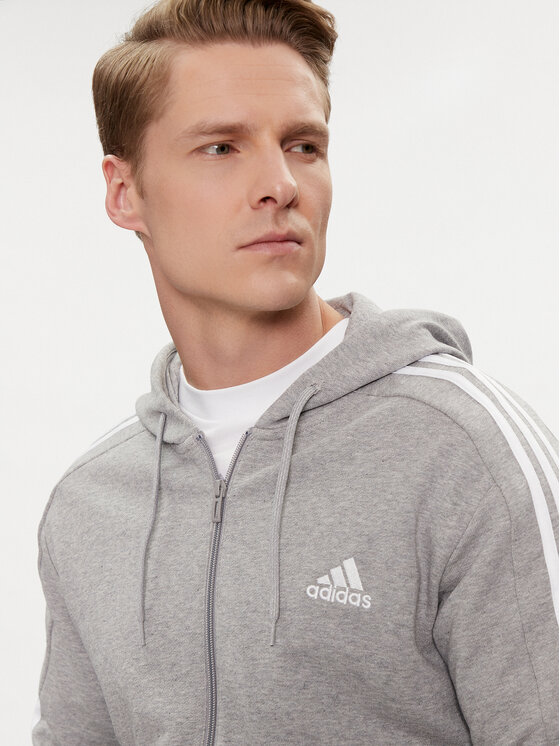 adidas adidas Džemperis Essentials French Terry 3-Stripes Full-Zip Hoodie IC9833 Pilka Regular Fit