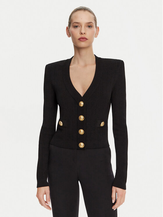 Balmain Kardigán DF1KL007KB07 Čierna Regular Fit