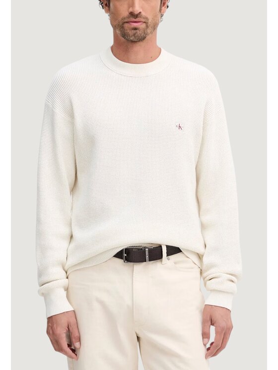 Calvin Klein Jeans Calvin Klein Jeans Πουλόβερ LS EZ COTTON WAFFLE Λευκό To Fit