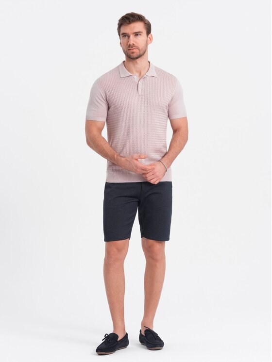 Ombre Ombre Šortky z materiálu OM-SRCS-0128 Tmavomodrá Slim Fit