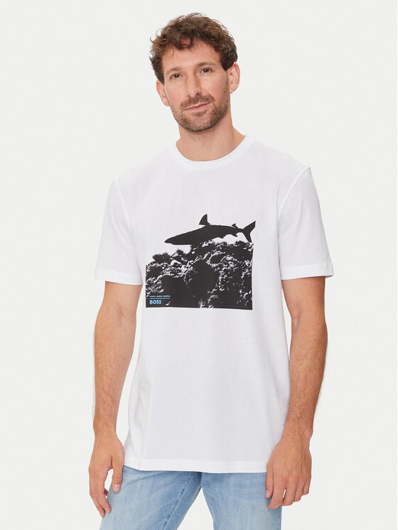 Boss Tričko Te_Sea_Horse 50515626 Biela Regular Fit