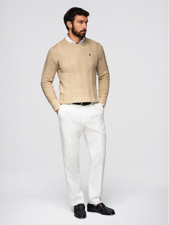 Ombre Ombre Sweter OM-SWSW-0147 Beżowy Regular Fit