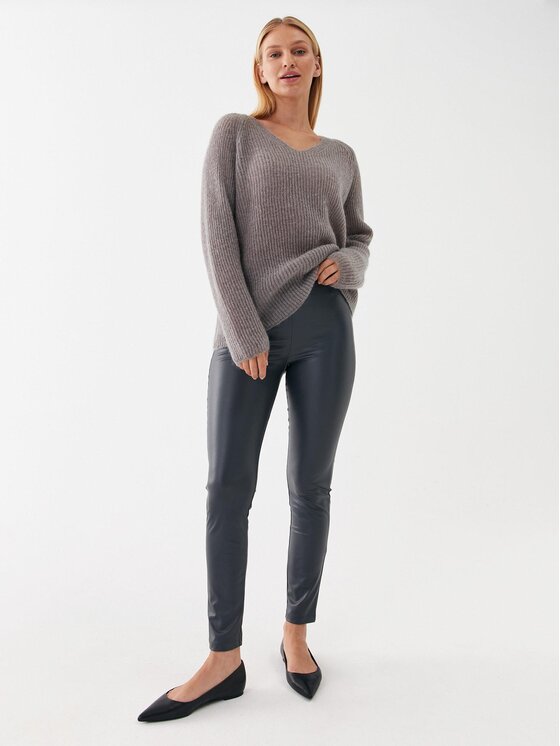 Max Mara Leisure Max Mara Leisure Παντελόνι από απομίμηση δέρματος Zefir 23378601 Γκρι Slim Fit