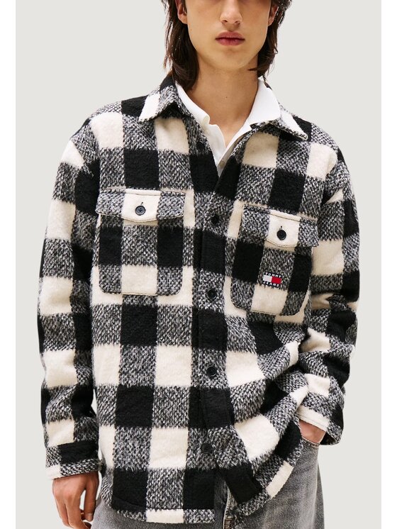 Tommy Jeans Tommy Jeans Μπουφάν δερμάτινο TJM CHECK OVERSHIRT Μαύρο Over Fit