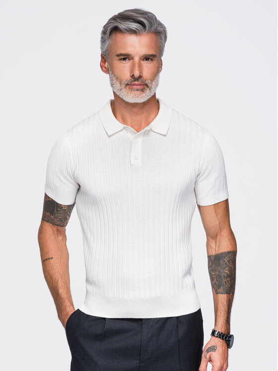 Ombre Ombre Polo OM-POSS-0180 Biały Slim Fit