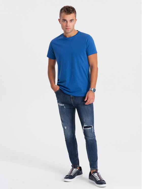 Ombre Ombre T-Shirt OM-TSBS-0146 Niebieski Regular Fit