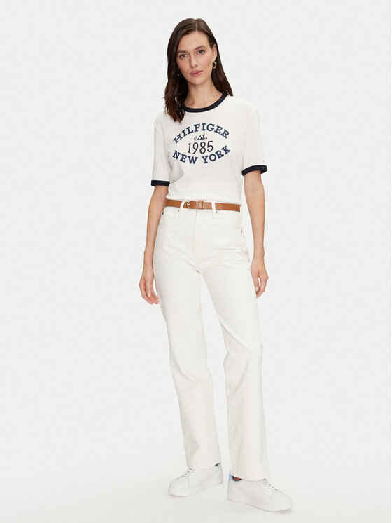 Tommy Hilfiger Tommy Hilfiger T-krekls Varsity Ringer WW0WW42585 Balts Regular Fit