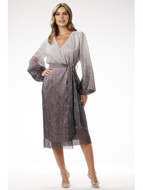 Awama Awama Sukienka wieczorowa A702 Srebrny Basic Fit