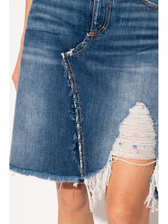 Dsquared2 Dsquared2 Džínová sukně Fringed Midi Modrá Regular Fit
