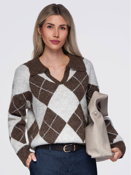 Ombre Ombre Sweter OW-SW-E0019 Beżowy Relaxed Fit