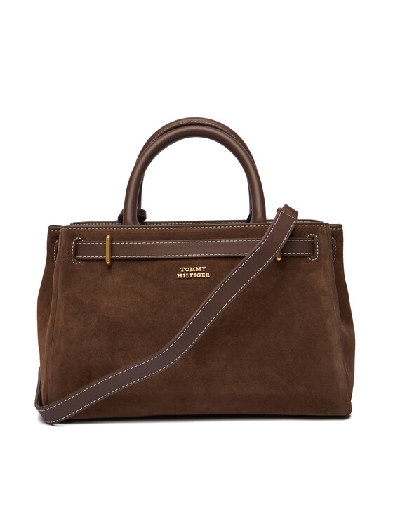 Tommy Hilfiger Tommy Hilfiger Ročna torba American Icon Mini Tote Suede Le AW0AW18202 Rjava
