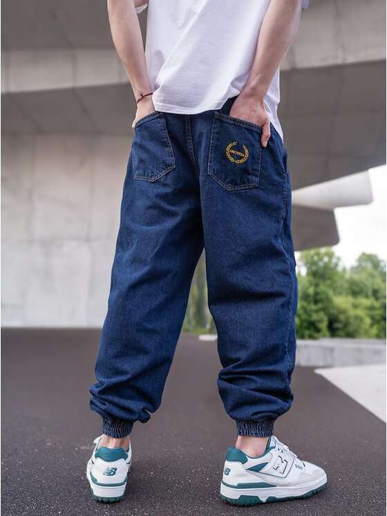 Metoda Sport Metoda Sport Joggery Szerokie Spodnie Jeansowe Baggy Jogger Męskie Ciemne Niebieskie Metoda Sport Laur Pocket 2XL Niebieski Regular Fit