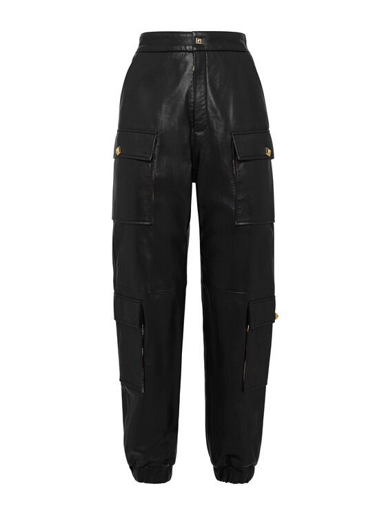 PHILIPP PLEIN PHILIPP PLEIN Kožené kalhoty 4767 Černá Jegging Fit