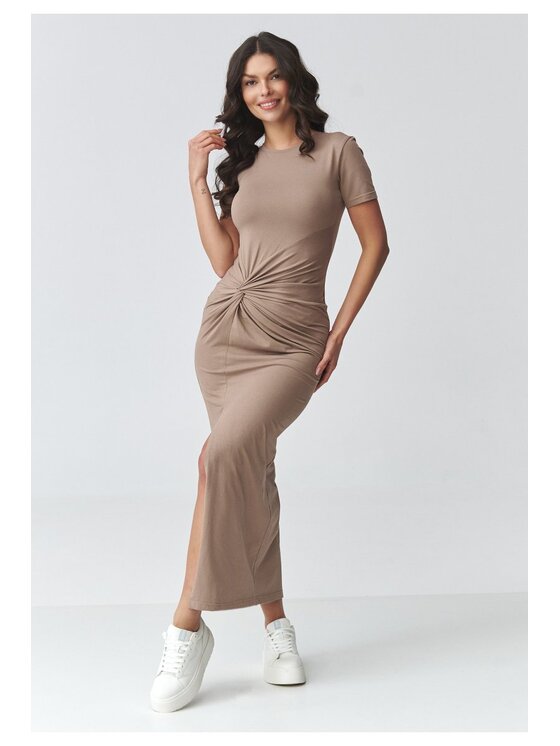 Makadamia Makadamia Sukienka codzienna M931 Brązowy Fitted Fit