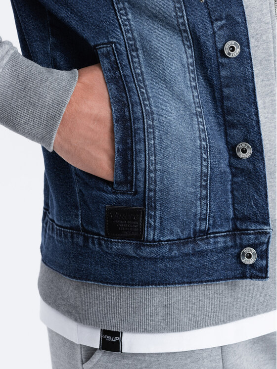 Ombre Ombre Kurtka jeansowa OM-JADJ-0124 Szary Regular Fit