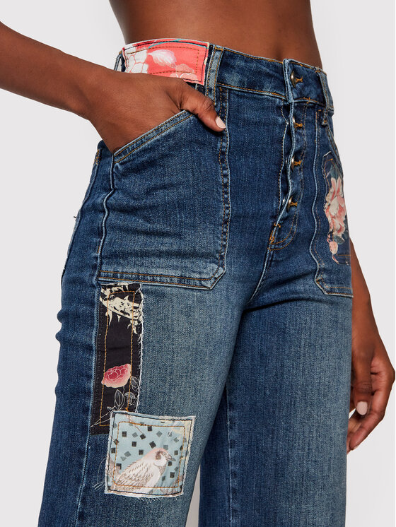 Desigual Jeans Patch 21WWDD03 Blu scuro Wide Leg Fit • Modivo.it